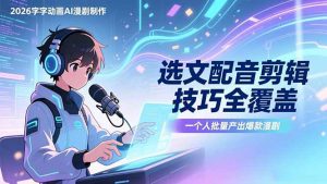 2026字字动画AI漫剧制作-1期，选文配音剪辑技巧全覆盖，一个人就能批量产出爆款漫剧-琴书聊项目