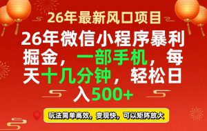 26年微信小程序最暴利玩法，每天十几分钟，稳稳日入500+-琴书聊项目