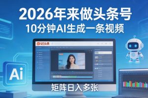 2026年来做头条号，10分钟AI生成一条视频，矩阵日入多张-琴书聊项目