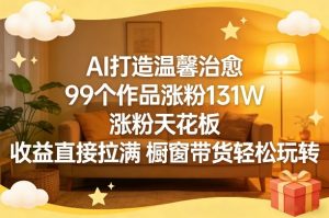 AI打造温馨治愈，99个作品涨粉131W，涨粉天花板，收益直接拉满，橱窗带货轻松玩转-琴书聊项目