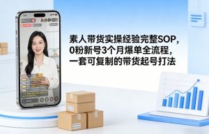 素人短视频带货实操经验完整SOP，0粉新号3个月爆单全流程，一套可复制的带货起号打法-琴书聊项目