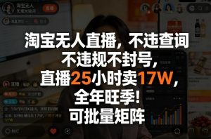 淘宝无人直播，不违规不封号，直播25小时卖17W，全年旺季！可批量矩阵【揭秘】-琴书聊项目
