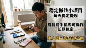 稳定搬砖小项目，每天稳定提现，有智能手机即可操作-琴书聊项目