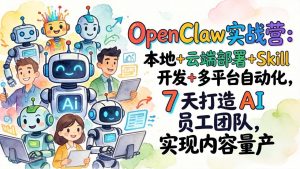 OpenClaw实战营：本地+云端部署+Skill开发+多平台自动化，7 天打造 AI 员工团队，实现内容量产-琴书聊项目