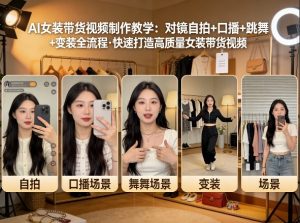 AI女装带货视频制作教学，对镜自拍、口播、跳舞、变装全流程，快速打造高质量女装带货视频-琴书聊项目