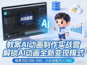 教案AI动画制作实战营，解锁AI动画全新变现模式，每单均价200-500，小白也能月入1W+-琴书聊项目