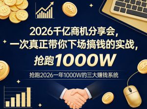 2026千亿商机分享会，一次真正带你下场搞钱的实战，抢跑2026一年1000W的三大賺钱系统-琴书聊项目