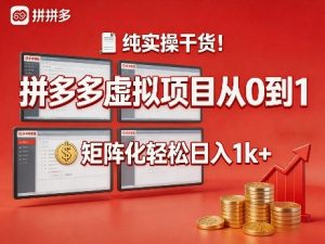 纯实操干货!拼多多虚拟项目从0到1,矩阵化轻松日入1k+【揭秘】-琴书聊项目
