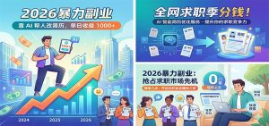 2026暴力副业：靠AI帮人改简历，单日收益1000+，全网求职季分钱-琴书聊项目