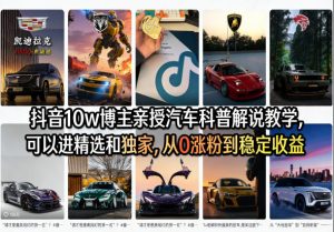 抖音10w博主亲授汽车科普解说教学，可以进精选和独家，从0涨粉到稳定收益(详细视频课程+1T素材)-琴书聊项目