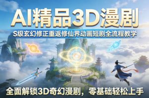 AI精品3D漫剧S级玄幻修正重返修仙界动画短剧全流程教学，全面解锁3D奇幻漫剧，零基础轻松上手-琴书聊项目