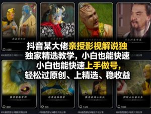抖音某大佬亲授影视解说独家精选教学，小白也能快速上手做号，轻松过原创、上精选、稳收益-琴书聊项目
