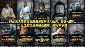 抖音某大佬的影视解说深度解读大招课，基础+进阶，小白也能快速冲精选独家，稳定拿收益-琴书聊项目