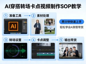 AI穿搭转场卡点视频制作SOP教学，两分钟快速上手，轻松学会AI穿搭带货-琴书聊项目