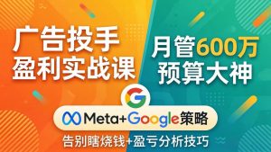 广告投手盈利实战课:月管600万预算大神,带你告别瞎烧钱,Meta+Google策略+盈亏分析-琴书聊项目