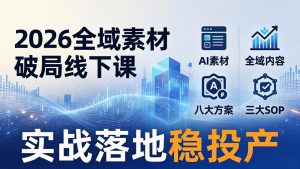 2026全域素材破局线下课：AI素材+全域内容+八大方案+三大SOP，实战落地稳投产-琴书聊项目