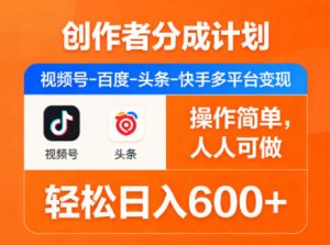 创作者分成计划,视频号-百度-头条-快手多平台变现,操作简单,人人可做,轻松日入600+-琴书聊项目