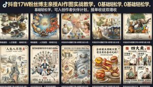 抖音17W粉丝博主亲授AI作图实战教学，0基础轻松学，可入创作者伙伴计划，接单收徒双增收-琴书聊项目