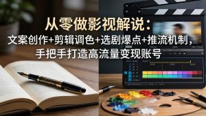 从零做影视解说：文案创作+剪辑调色+选剧爆点+推流机制，手把手打造高流量变现账号-琴书聊项目