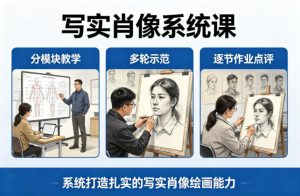 写实肖像系统课,全程分模块教学+多轮示范+逐节作业点评,系统打造扎实的写实肖像绘画能力-琴书聊项目