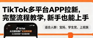 TikTok多平台APP拉新，完整流程教学，新手也能上手，轻松出海搞美金-琴书聊项目