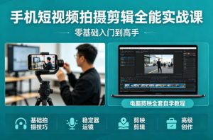 手机短视频拍摄剪辑全能实战课：零基础入门到高手，稳定器运镜+电脑剪映全套自学教程-琴书聊项目