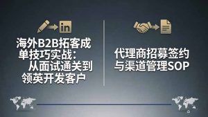 海外B2B拓客成单技巧实战：从面试通关到领英开发客户，代理商招募签约与渠道管理SOP-琴书聊项目