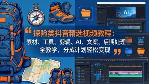 探险类抖音精选视频教程：素材、工具、剪辑、AI、文案、后期处理全教学，分成计划轻松变现-琴书聊项目