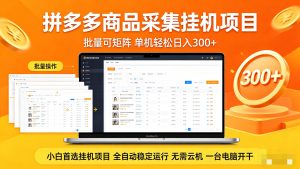 拼多多商品采集全自动挂机玩法 批量可矩阵 单机轻松日入300+-琴书聊项目