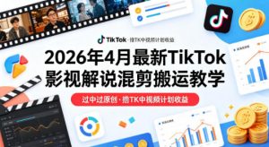 26年4月最新TikTok影视解说混剪搬运教学，过中过原创，撸TK中视频计划收益-琴书聊项目