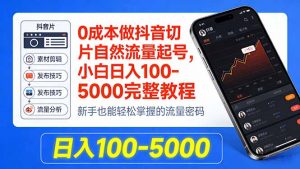0成本做抖音切片自然流量起号，小白日入100-5000完整教程-琴书聊项目