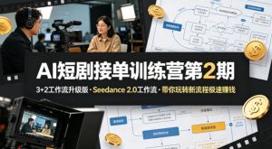 AI短剧接单训练营第2期，3+2工作流升级版，Seedance 2.0工作流，带你玩转新流程极速賺钱-琴书聊项目