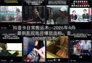 抖音卡日常搬运术，2026年4月最新影视账号爆款涨粉，卖5000的技术-琴书聊项目