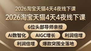 2026淘宝天猫4天4夜线下课：6位头部导师亲授，AI数智化+AIGC增长+利润倍增+爆款突围全落地-琴书聊项目