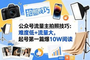 公众号流量主之拍照技巧赛道，难度低+流量大，起号第一篇就爆了10w阅读-琴书聊项目