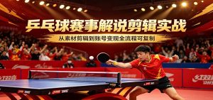 乒乓球赛事解说剪辑实战，从素材剪辑到账号变现全流程可复制-琴书聊项目