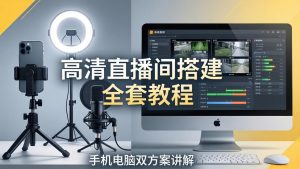 高清直播间搭建全套教程，手机电脑双方案讲解，设备选型调试多机位实操教学-琴书聊项目