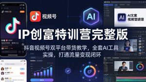 IP创富特训营完整版：抖音视频号双平台带货教学，全套AI工具实操，打通流量变现闭环-琴书聊项目