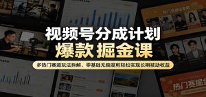 视频号分成计划爆款掘金课：多热门赛道玩法拆解，零基础无脑混剪轻松实现长期被动收益-琴书聊项目