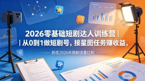 2026零基础短剧达人训练营｜从0到1做短剧号，接星图任务賺收益，抓住2026年短剧流量红利-琴书聊项目