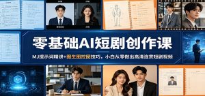 零基础AI短剧创作课：MJ提示词精讲+图生图控图技巧，小白从零做出高清连贯短剧视频-琴书聊项目
