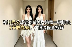 视频号分成计划ai美女跳舞一键制作，7天收益5k，详细流程全拆解-琴书聊项目