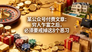 某公众号付费文章：穷人乍富之后，必须要戒掉这8个恶习-琴书聊项目