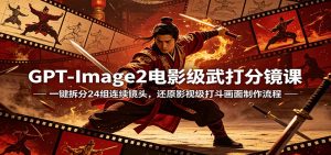 GPT-Image2电影级武打分镜课：一键拆分24组连续镜头，还原影视级打斗画面制作流程-琴书聊项目