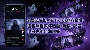 悬疑恐怖长片在TikTok最容易爆：这套课程教你选题+洗稿+配音，小白也能出海赚钱-琴书聊项目