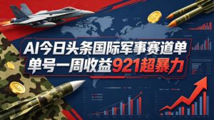 AI今日头条国际军事赛道，单号一周收益921，超暴力-琴书聊项目