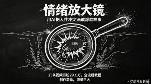 AI制作“情绪放大镜“视频，25条视频涨粉29.6W粉，流量巨大，制作简单，全流程教程-琴书聊项目