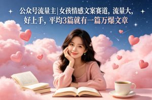 公众号流量主女孩情感文案赛道，流量大，好上手，平均3篇就有一篇万爆文章-琴书聊项目