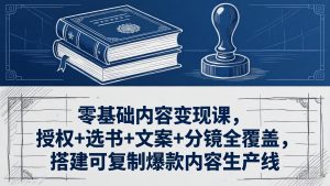 零基础内容变现课，授权+选书+文案+分镜全覆盖，搭建可复制爆款内容生产线-琴书聊项目