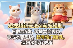 短视频新玩法AI萌宠短剧，日收益5张，零成本变现稳，起号快门槛低，保姆级拆解教程-琴书聊项目